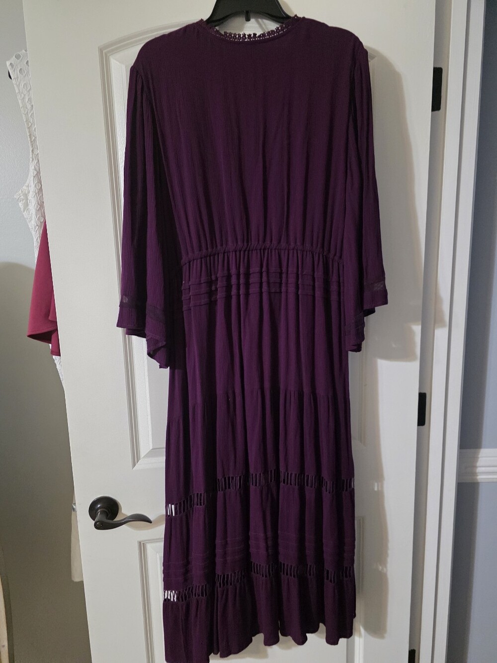 Reba Moonlight bliss  deep Plum Maxi Dress with Smocked Waist and Tie - Picture 3 of 7